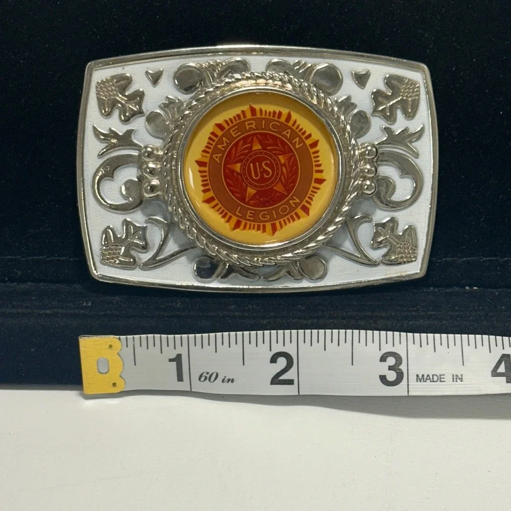 Vintage American Legion Belt Buckle US Veterans Military Emblem Ornate Silver